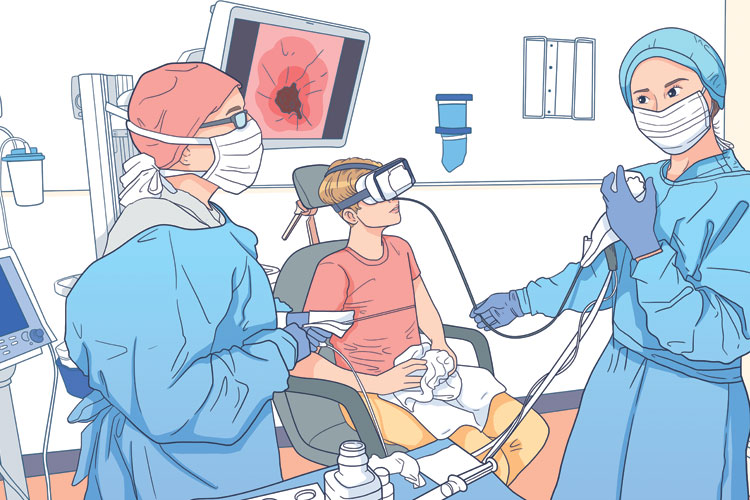 Illustration of a transnasal endoscopy